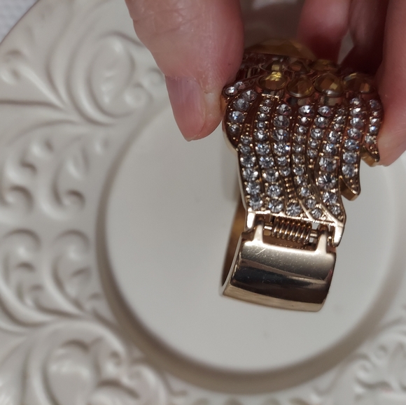 Textured Golden Eagle Hinged Cuff/Faceted Cut Crystal & Pave' Bracelet - Picture 6 of 8